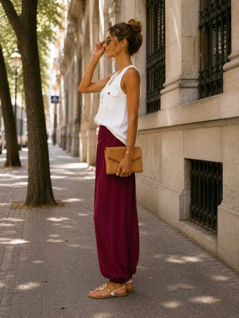 Pantalón Harem ALADDÍN Burdeos HEVE