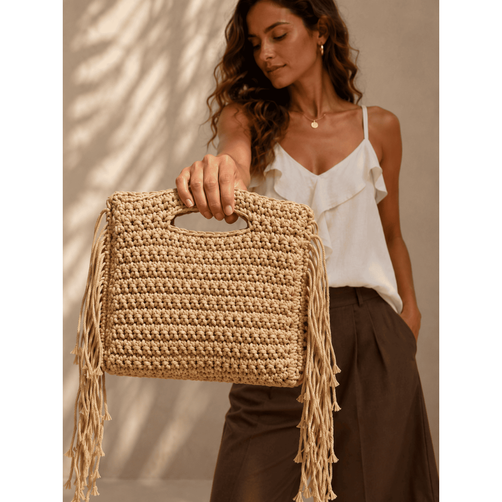 Bolso Macramé Flecos ZARENA Camel HEVE