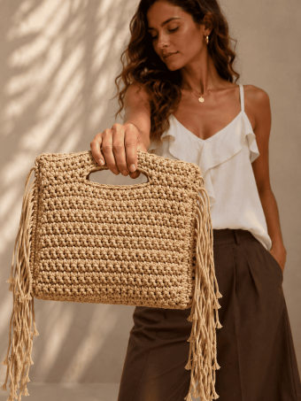 Bolso Macramé Flecos ZARENA Camel HEVE