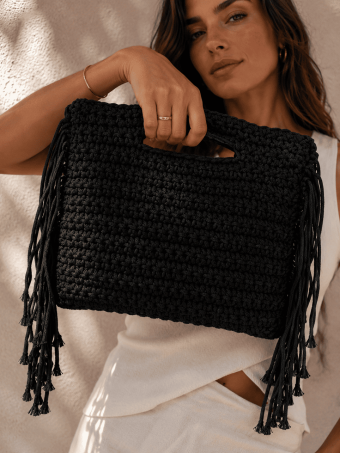 Bolso Macramé Flecos ZARENA Negro HEVE
