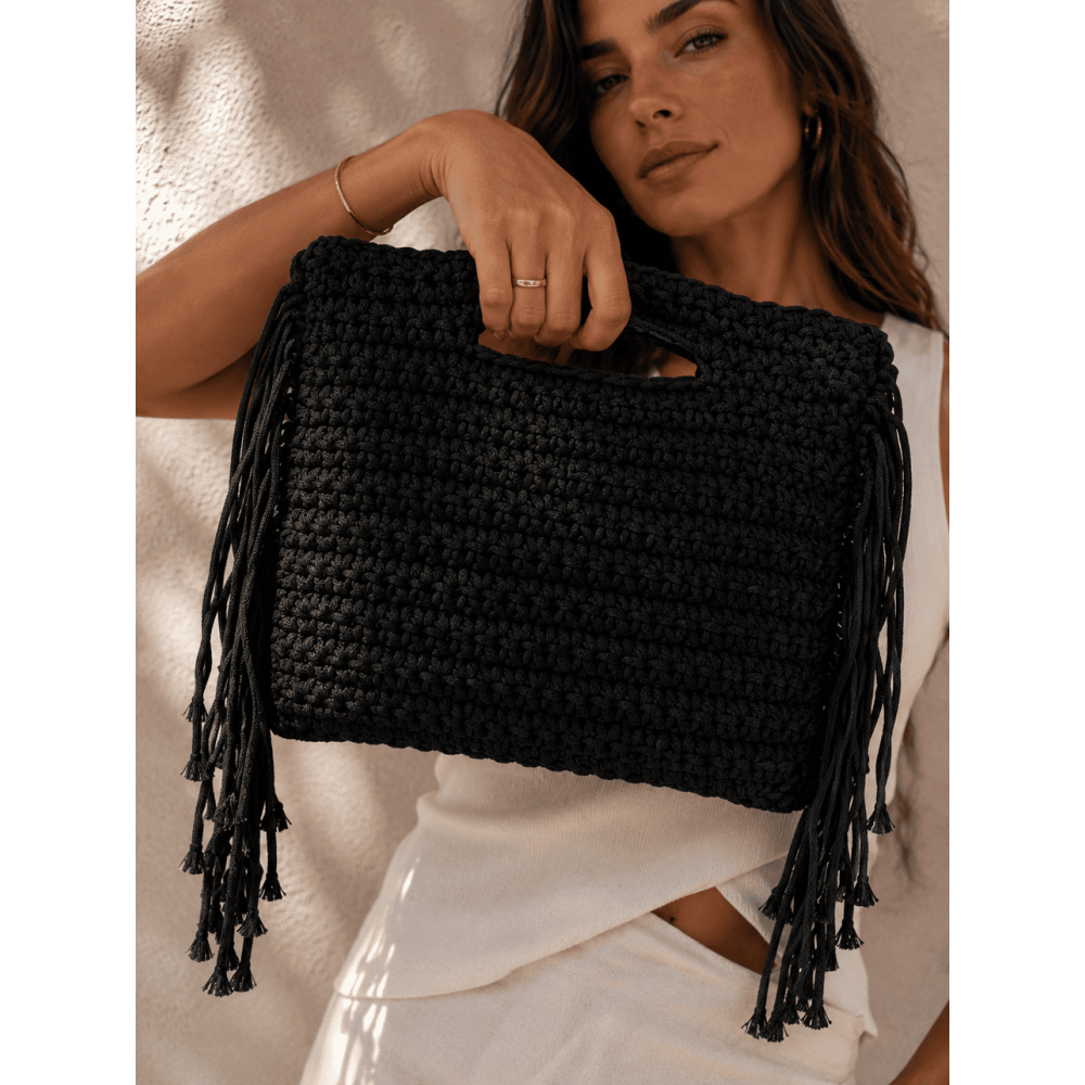 Bolso Macramé Flecos ZARENA Negro HEVE