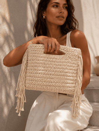 Bolso Macramé Flecos ZARENA Beige HEVE