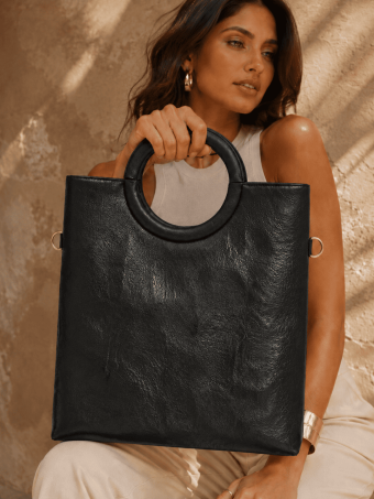 Bolso Shopper Efecto Piel BRENNER Negro HEVE