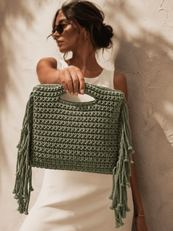 Bolso Macramé Flecos ZARENA Khaki HEVE