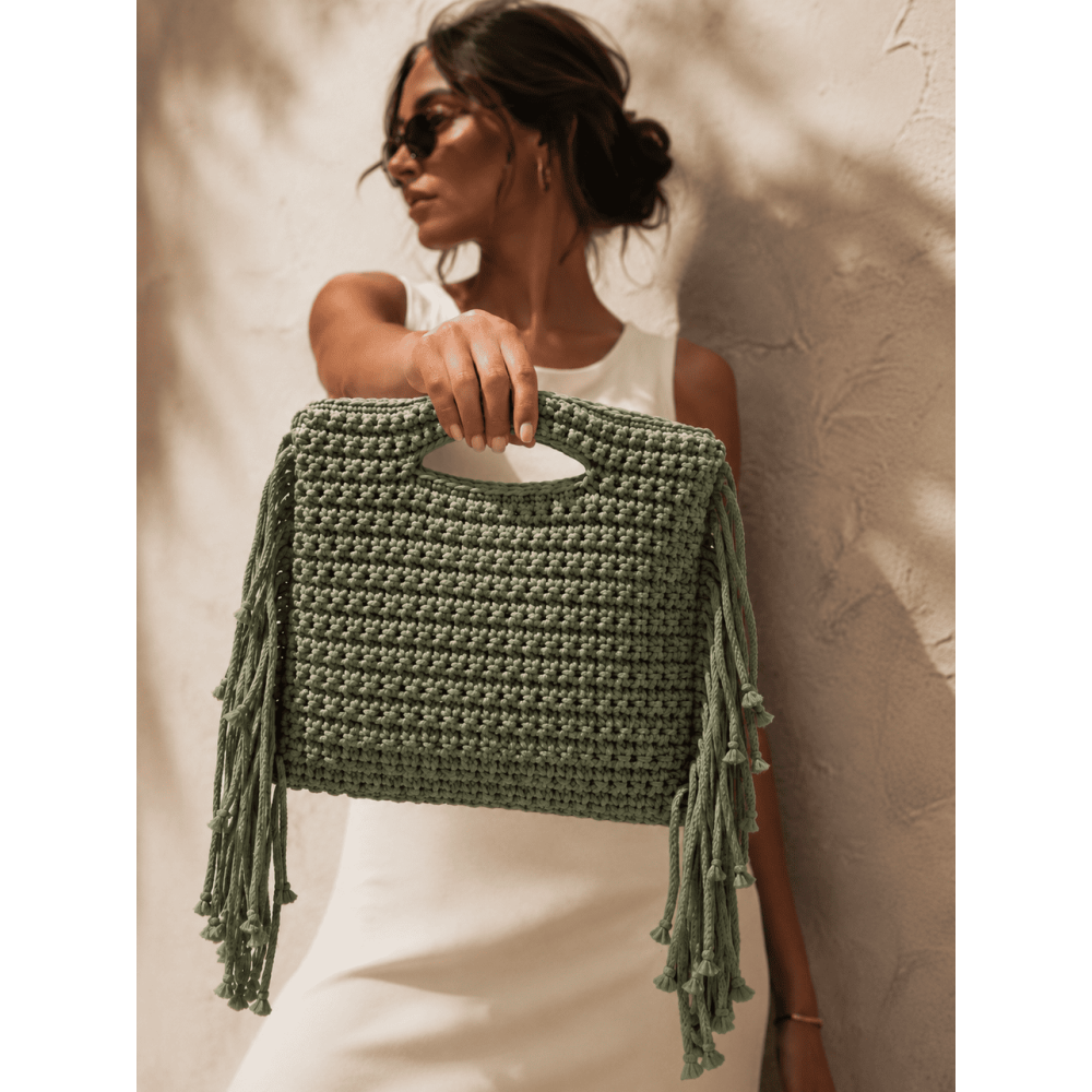 Bolso Macramé Flecos ZARENA Khaki HEVE