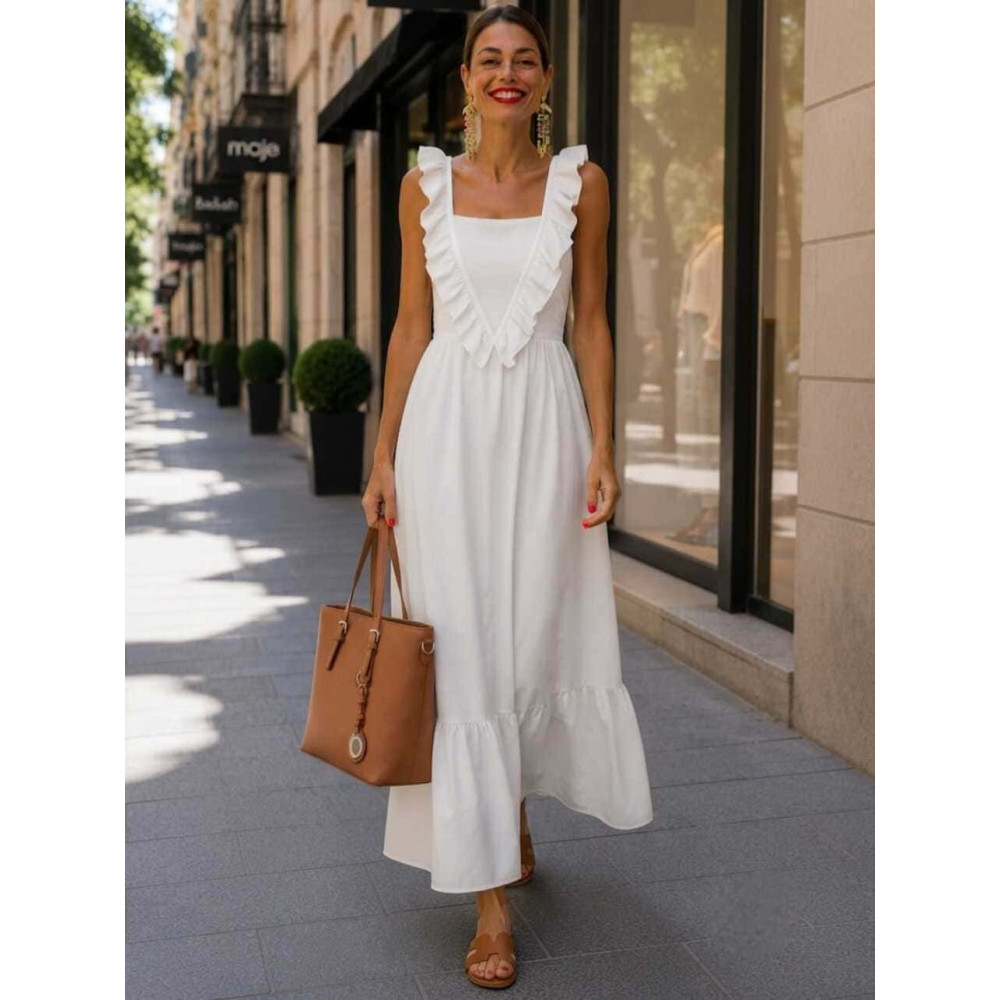 Vestido Largo Volantes VIANORA Blanco HEVE