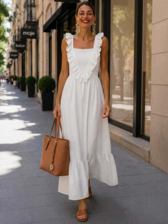Vestido Largo Volantes VIANORA Blanco HEVE