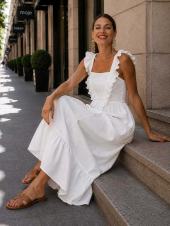 Vestido Largo Volantes VIANORA Blanco HEVE
