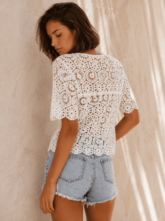 Cárdigan Crochet Manga Corta SYLAR Blanco HEVE