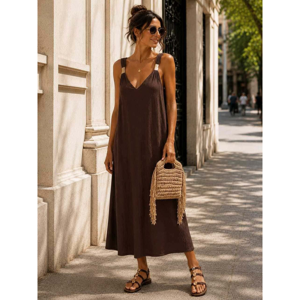 Vestido Pieza Metálica NAEVIA Marrón HEVE