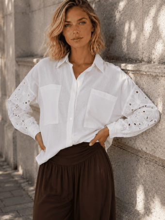 Camisa Mangas Bordado-Perforadas TARSKYE Blanco HEVE