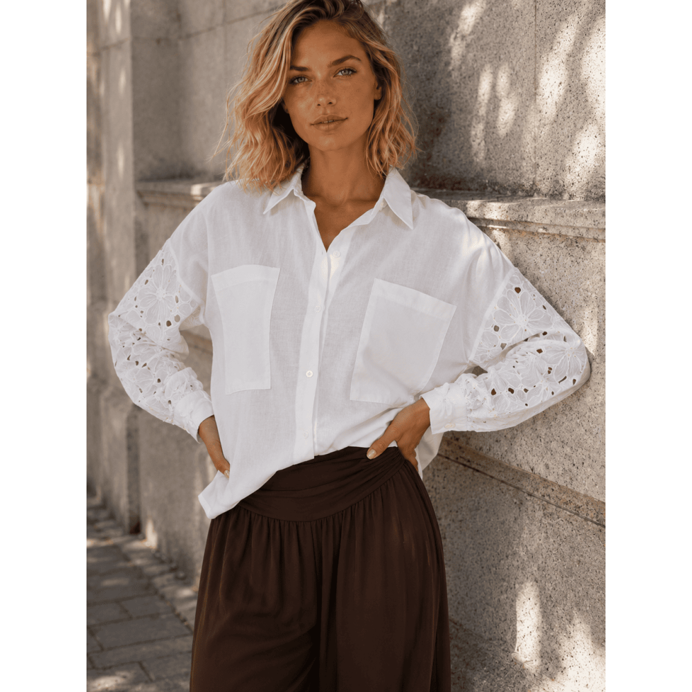Camisa Mangas Bordado-Perforadas TARSKYE Blanco HEVE