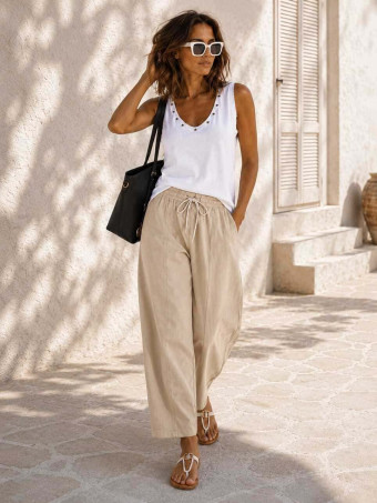 Pantalón Barrel Cintura Elástica NORVYN Taupe HEVE