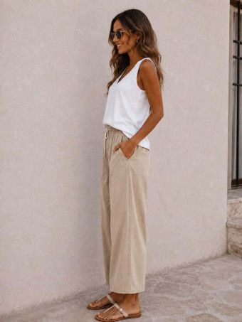 Pantalón Barrel Cintura Elástica NORVYN Taupe HEVE