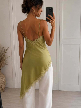 Vestido Lencero Asimétrico MYSTHARA Pistacho HEVE