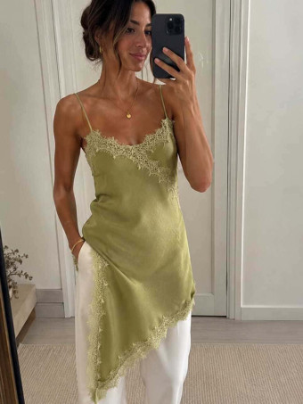 Vestido Lencero Asimétrico MYSTHARA Pistacho HEVE