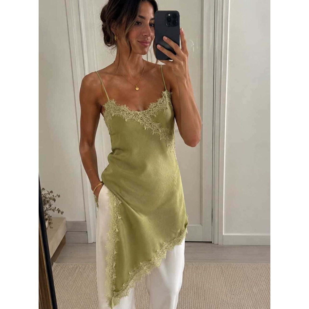 Vestido Lencero Asimétrico MYSTHARA Pistacho HEVE