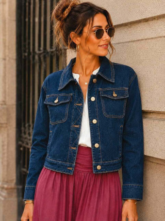 Cazadora Vaquera Cropped KYRANA Azul Índigo