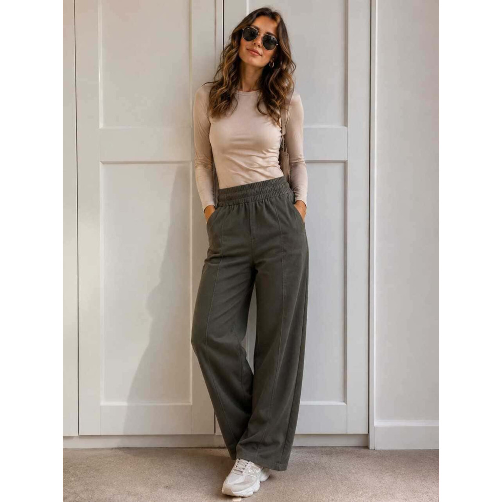 Pantalón Wide Leg con Cinturón BASSLEE Verde Oliva HEVE