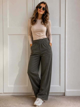 Pantalón Wide Leg con Cinturón BASSLEE Verde Oliva HEVE