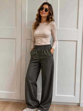 Pantalón Wide Leg con Cinturón BASSLEE Verde Oliva HEVE