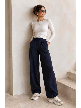 Pantalón Wide Leg con Cinturón BASSLEE Marino HEVE