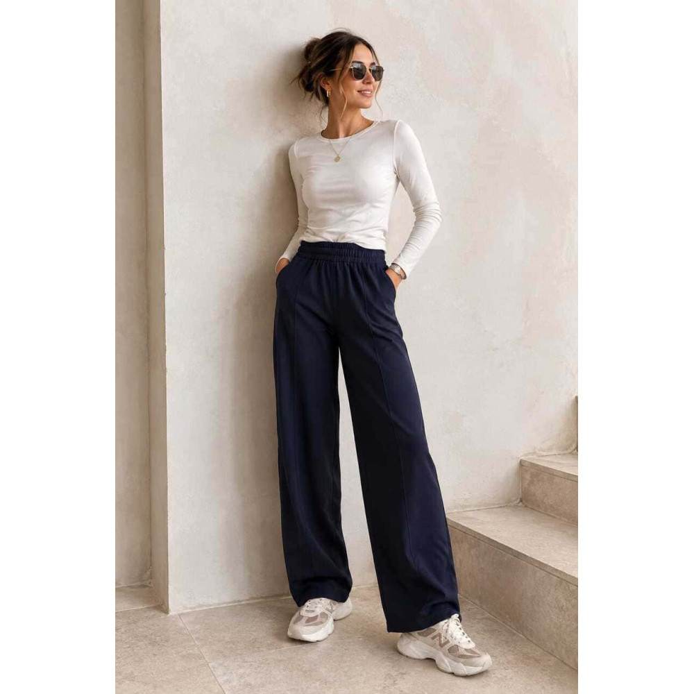Pantalón Wide Leg con Cinturón BASSLEE Marino HEVE