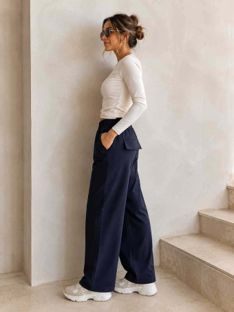 Pantalón Wide Leg con Cinturón BASSLEE Marino HEVE