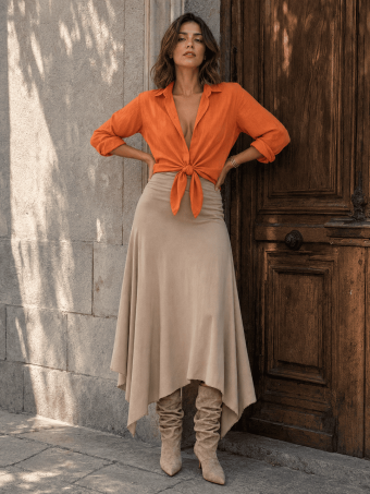 Falda Asimétrica Cintura Drapeada SAVIRA Beige HEVE