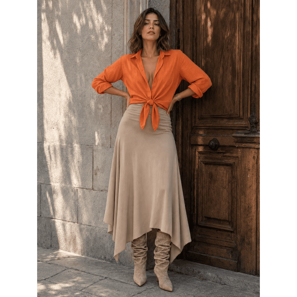 Falda Asimétrica Cintura Drapeada SAVIRA Beige HEVE