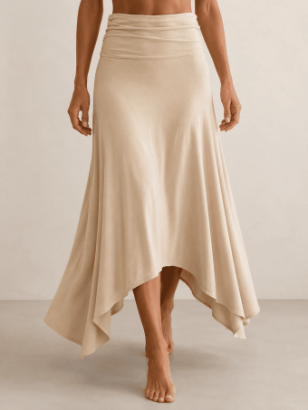 Falda Asimétrica Cintura Drapeada SAVIRA Beige HEVE
