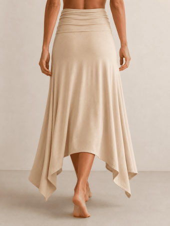 Falda Asimétrica Cintura Drapeada SAVIRA Beige HEVE