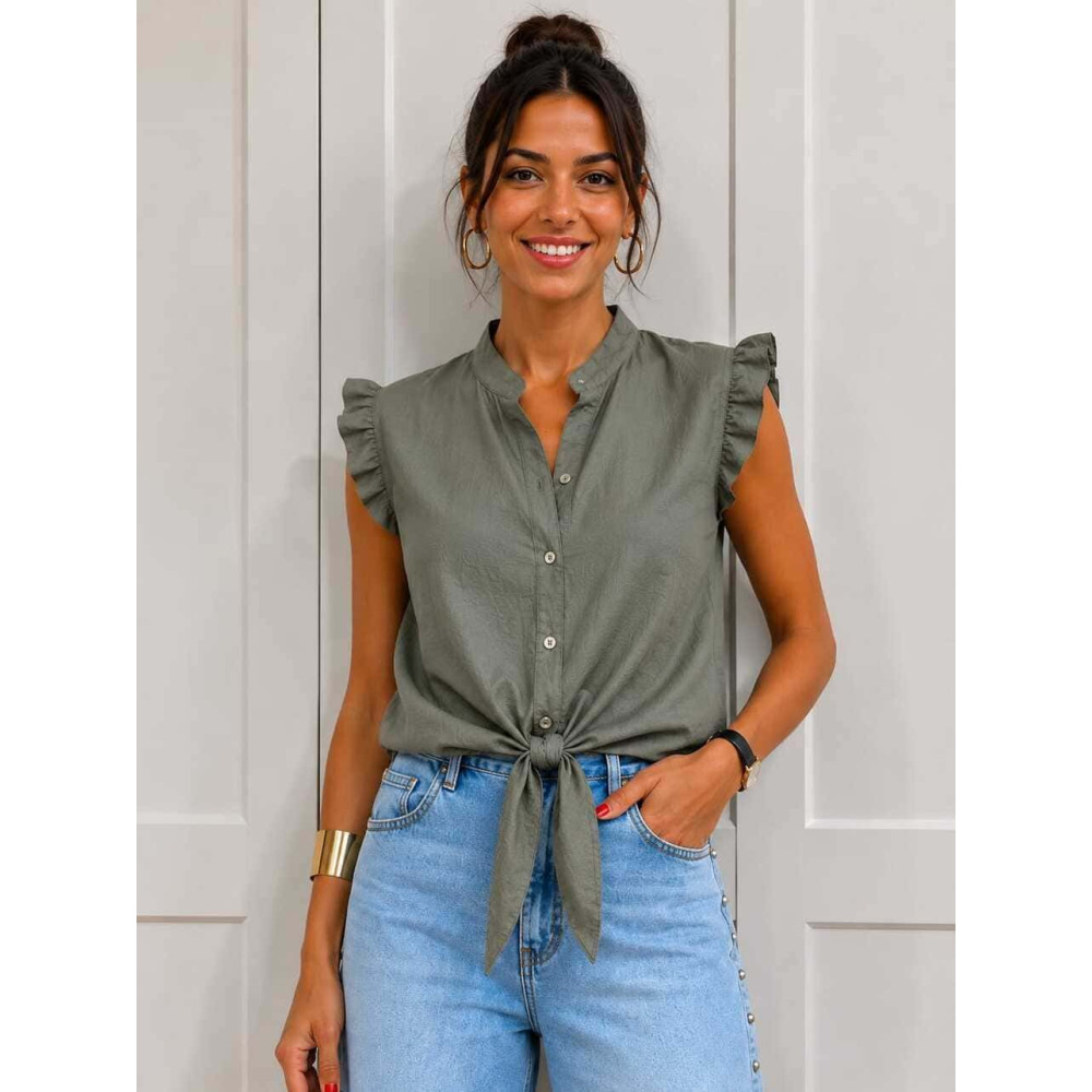 Blusa Nudo Volantes GENDIVA Verde Militar HEVE