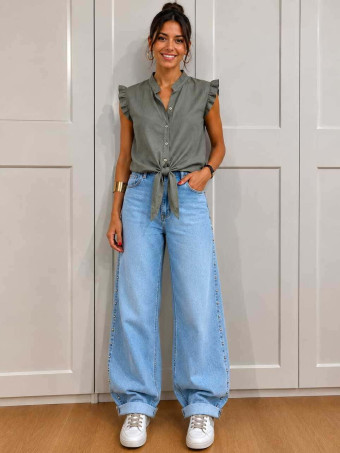 Blusa Nudo Volantes GENDIVA Verde Militar HEVE