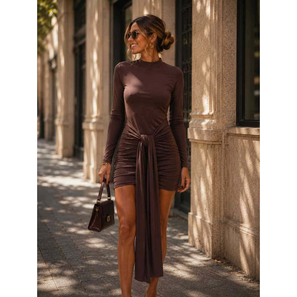 Vestido Drapeado Multiposición VAYLORA Marrón HEVE