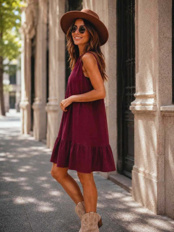 Vestido Corto Evasé SILLENTO Burdeos HEVE