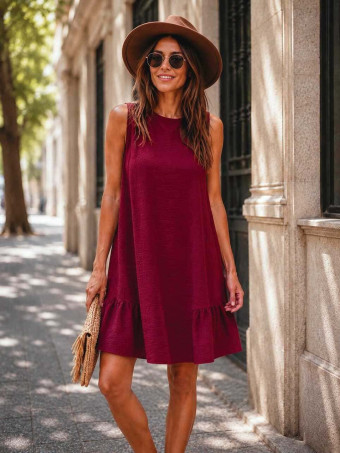 Vestido Corto Evasé SILLENTO Burdeos HEVE