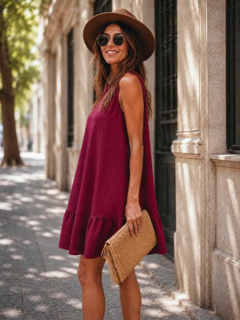 Vestido Corto Evasé SILLENTO Burdeos HEVE