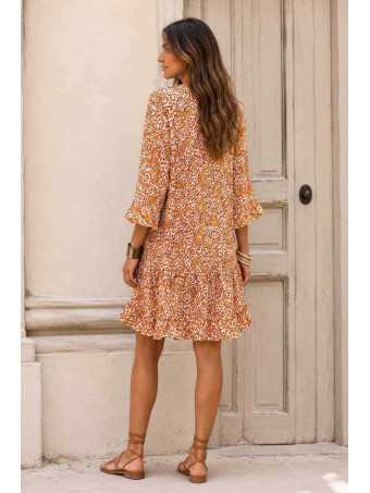 Vestido Volantes Estampado MOARILLA Naranja HEVE