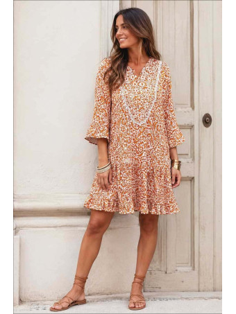 Vestido Volantes Estampado MOARILLA Naranja HEVE