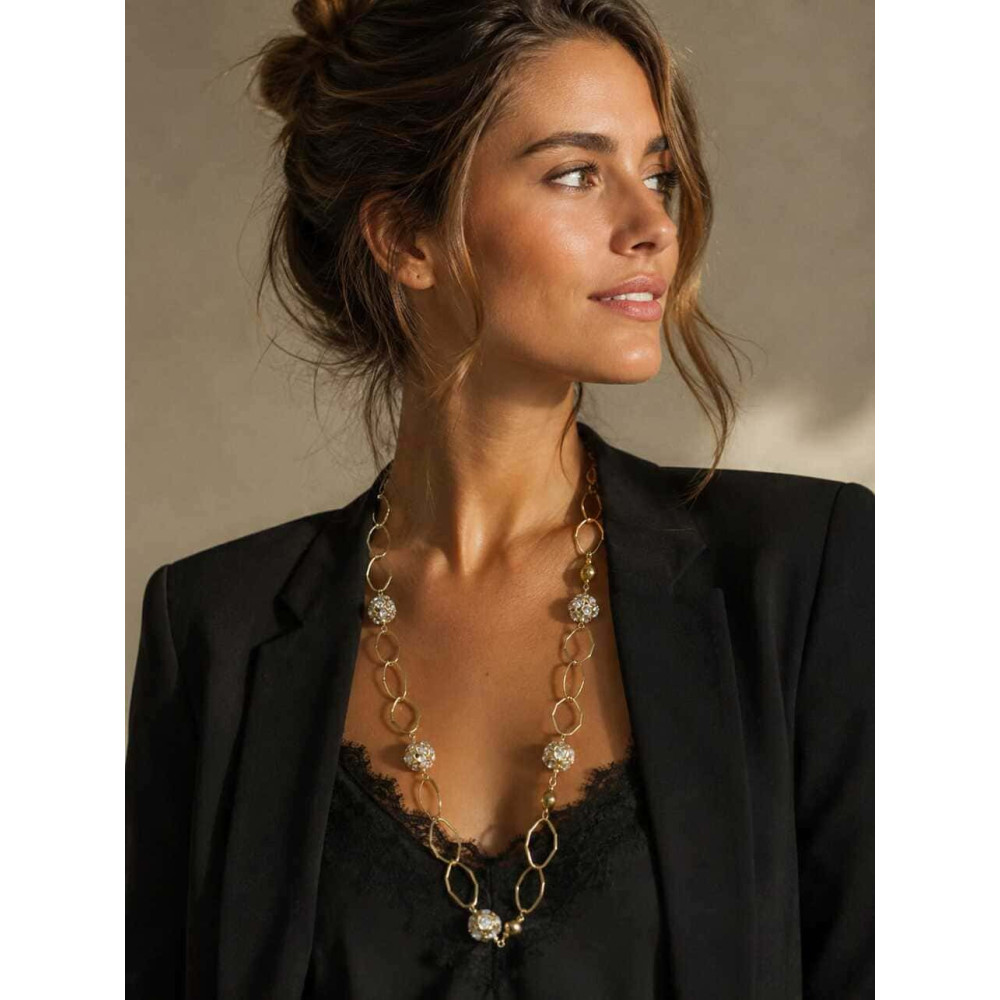 Collar Eslabones Hexagonales SILLENE Oro/Cristal 100 HEVE