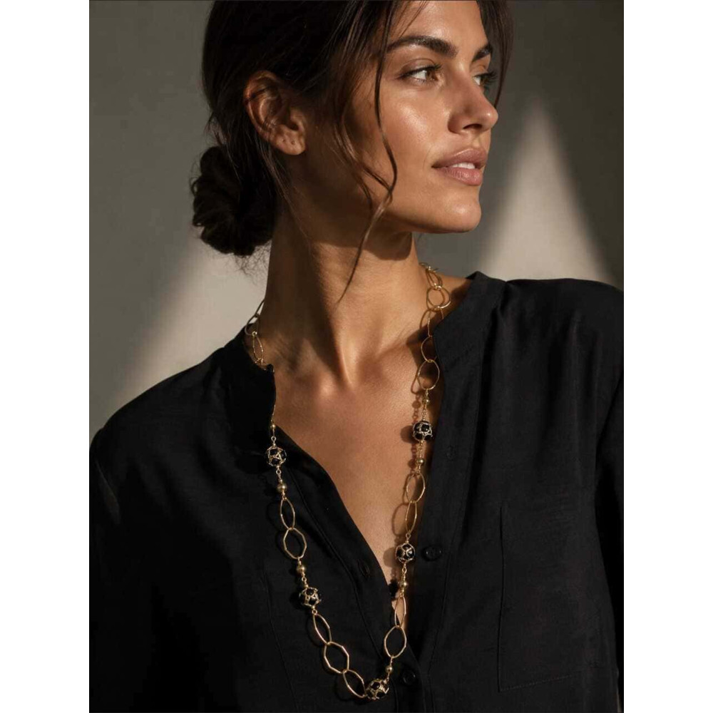 Collar Eslabones Hexagonales SILLENE Oro/Negro 99 HEVE