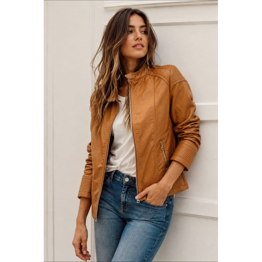 Cazadora Biker Polipiel DRAVIA Ocre HEVE