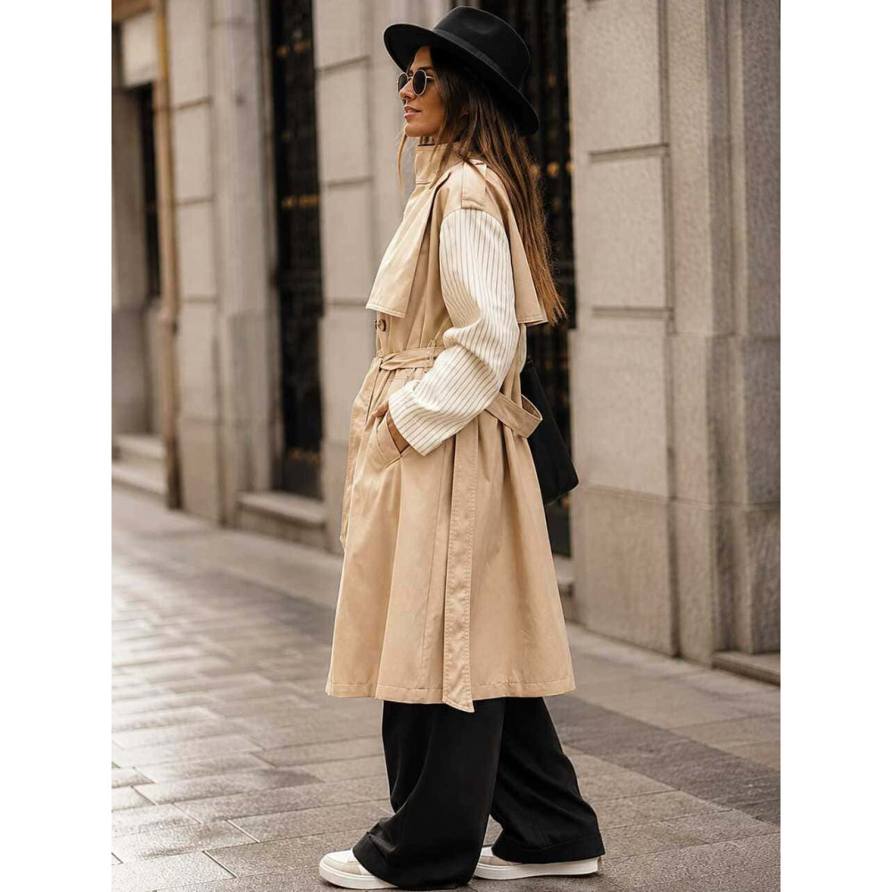 Gabardina Larga Mangas Combinadas LAZAIRE Taupe HEVE