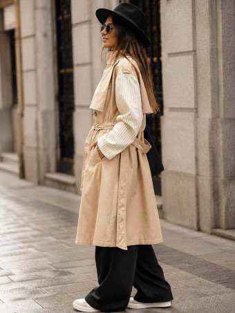 Gabardina Larga Mangas Combinadas LAZAIRE Taupe HEVE