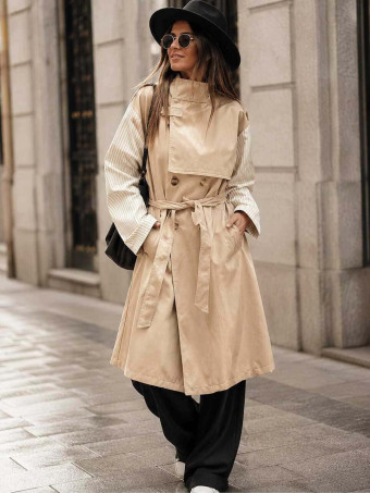 Gabardina Larga Mangas Combinadas LAZAIRE Taupe HEVE