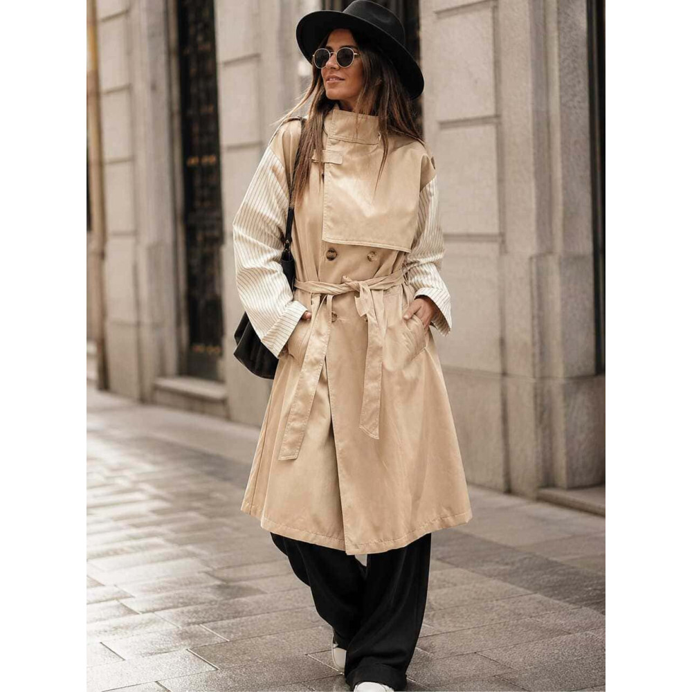 Gabardina Larga Mangas Combinadas LAZAIRE Taupe HEVE