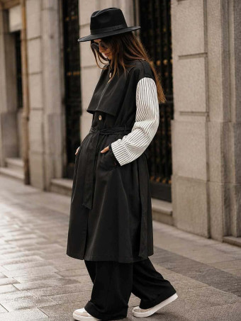 Gabardina Larga Mangas Combinadas LAZAIRE Negro HEVE