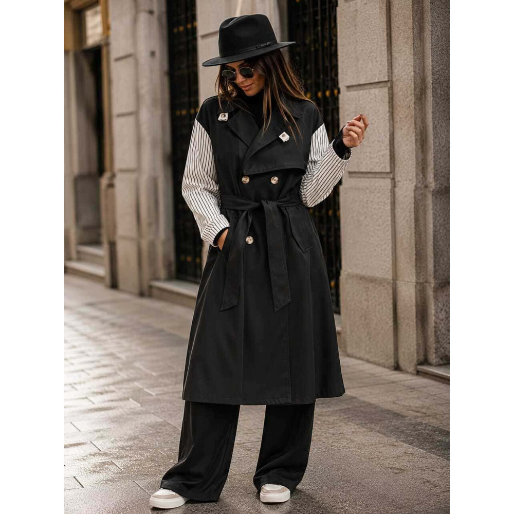 Gabardina Larga Mangas Combinadas LAZAIRE Negro HEVE