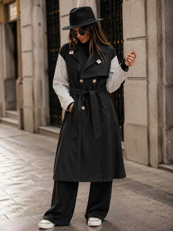 Gabardina Larga Mangas Combinadas LAZAIRE Negro HEVE